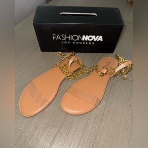 Fashion Nova Nude-Tan Chain Ankle-Strap Flat Sandals
